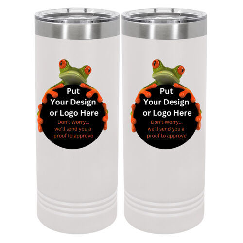 1-Day RUSH NO MINIMUM 22 oz Stainless White Skinny Tumbler with Slider Lid Thumbnail